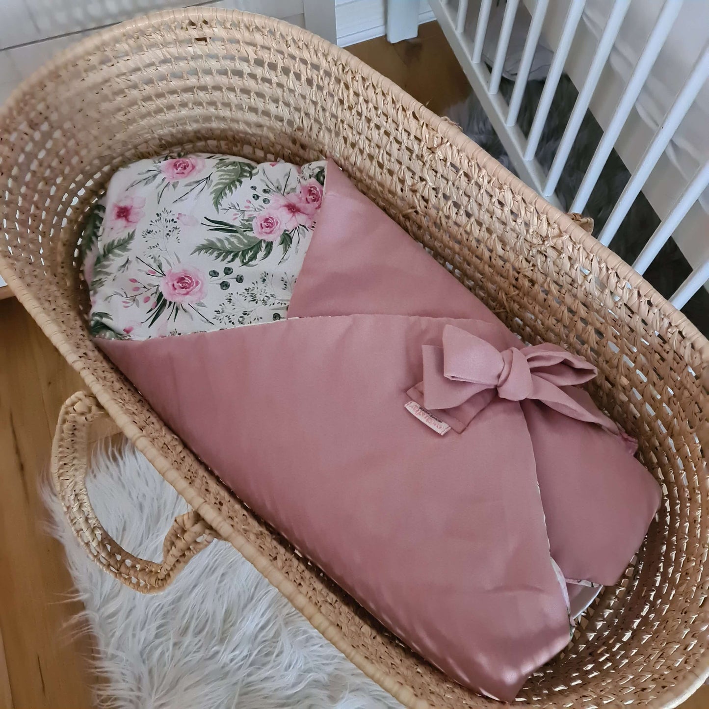 baby swaddling blanket pink roses