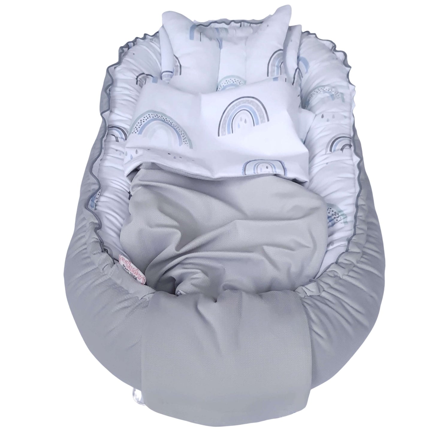 baby nest set with blanket pillows liner grey lounger
