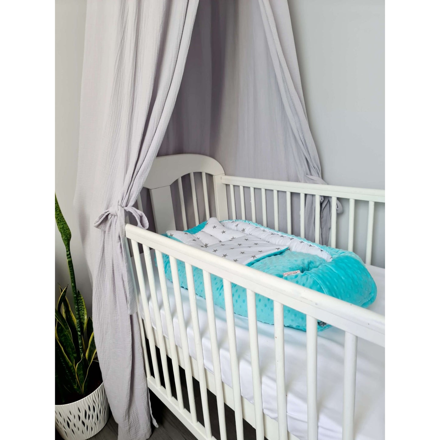 evcushy baby nest grey stars aqua fleece cosy blanket and pillow