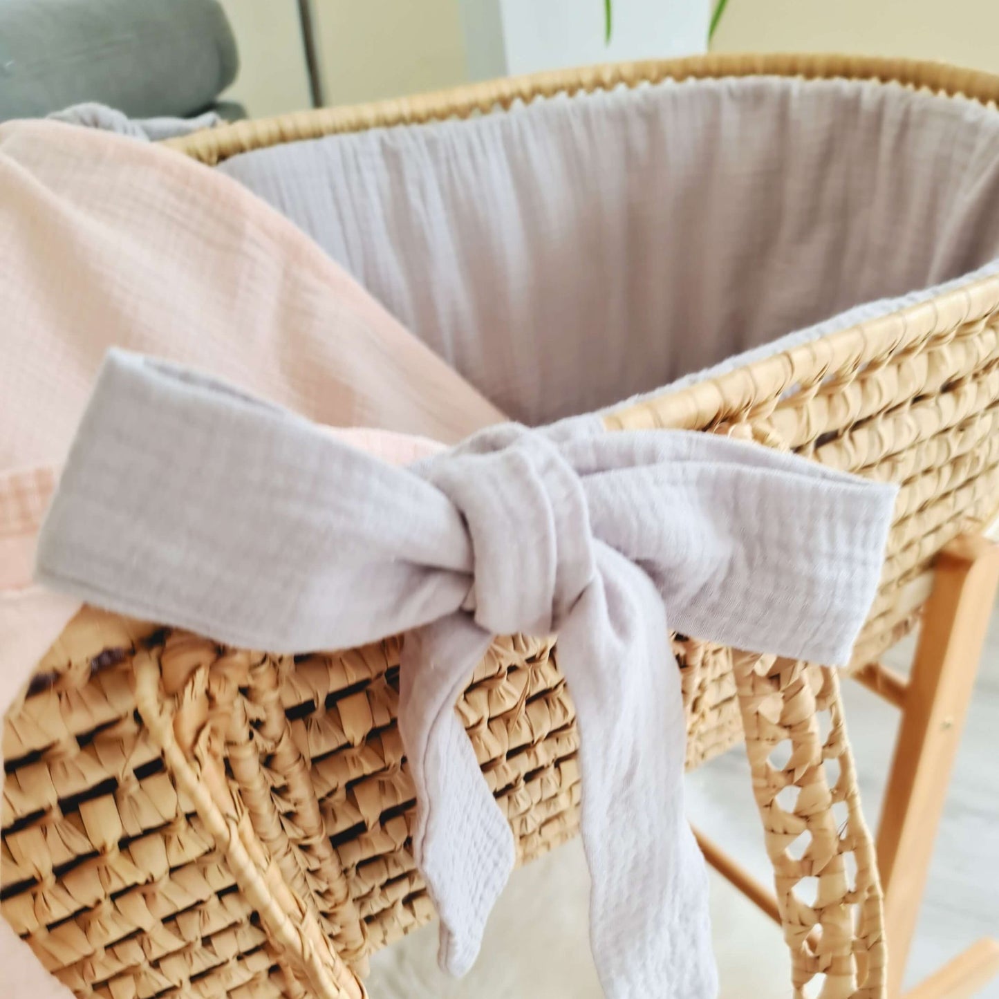 soft bedding for Moses Basket Pram 100% cotton grey colour muslin