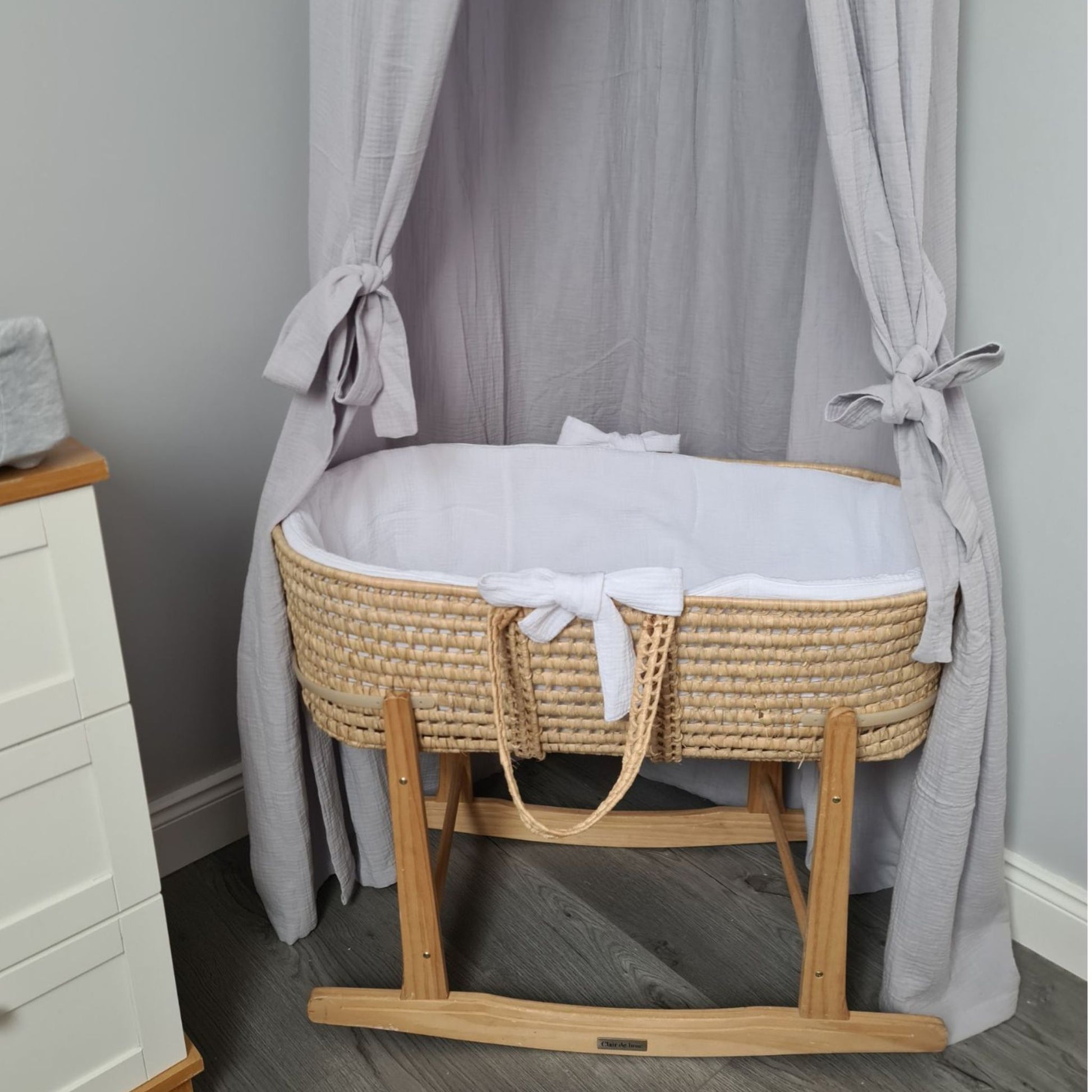 Moses basket liner bedding elegant with bow white cotton
