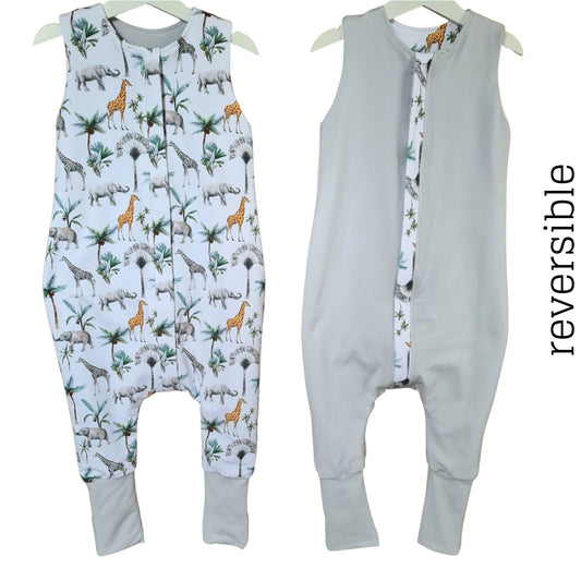 sleeping bag with feet 1 tog 100% cotton safari design grey