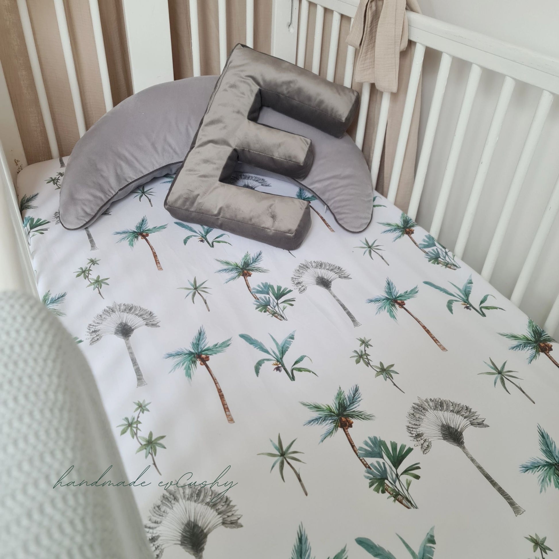 00% Cotton Fitted Cot Bed Sheet with Palm Tree Pattern, part of the Safari Dream Collection, designed for 70x140 cm mattresses