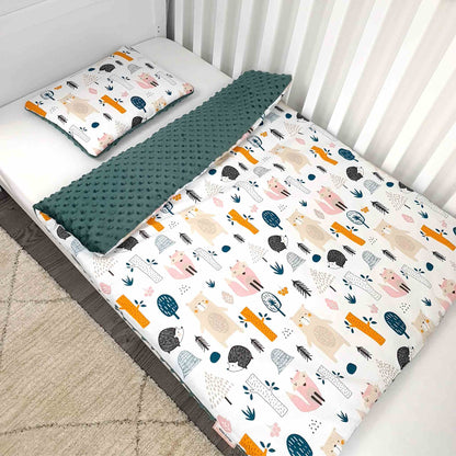 duvet & pillow set bedding for newborn to 18 months 
soft cotton forest and cosy plush comforter green