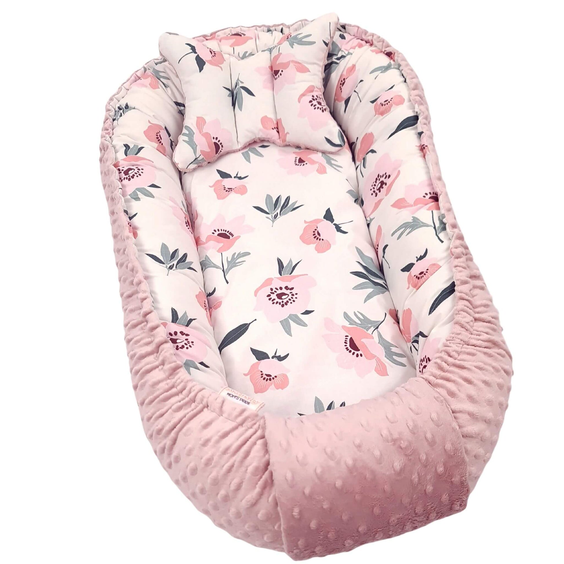 Blush Pink Dimple Plush Side of Baby Nest Ultra Soft and Breathable for newborn baby girl floral pattern

