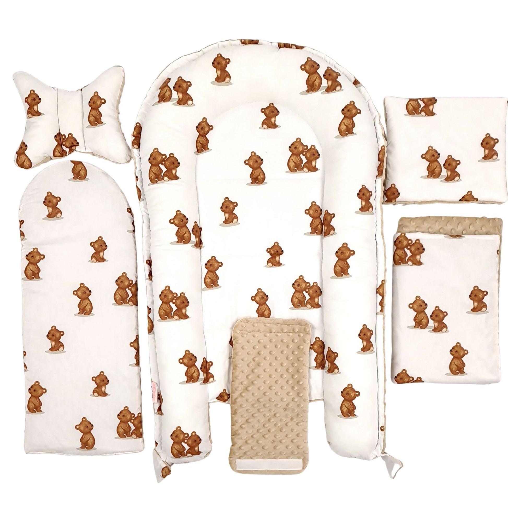 Handmade baby nest set with liner, pillow, quilt ergonomic, cushioned sides for added security. 0-9 months