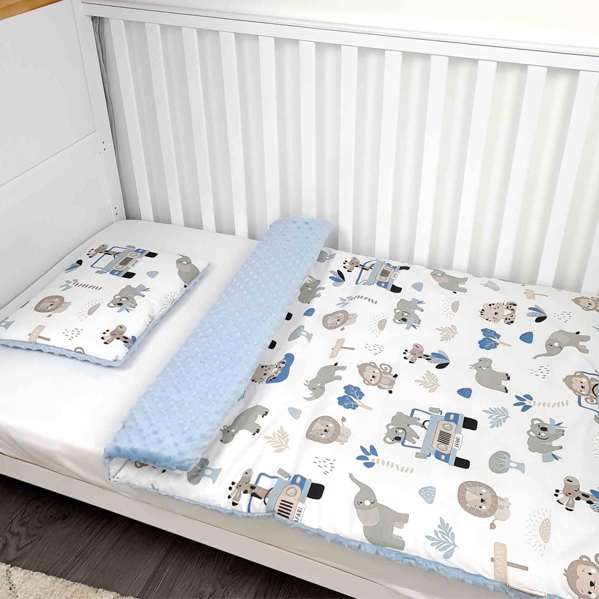 Soft & Breathable Safari Baby Duvet & Pillow Set – Perfect for Newborns & Toddlers cotton and plush comfort in blue