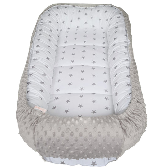 Sleeping pod large XXL  grand 6+ months  for toddlers grey and white with stars  cotton  grey bottom