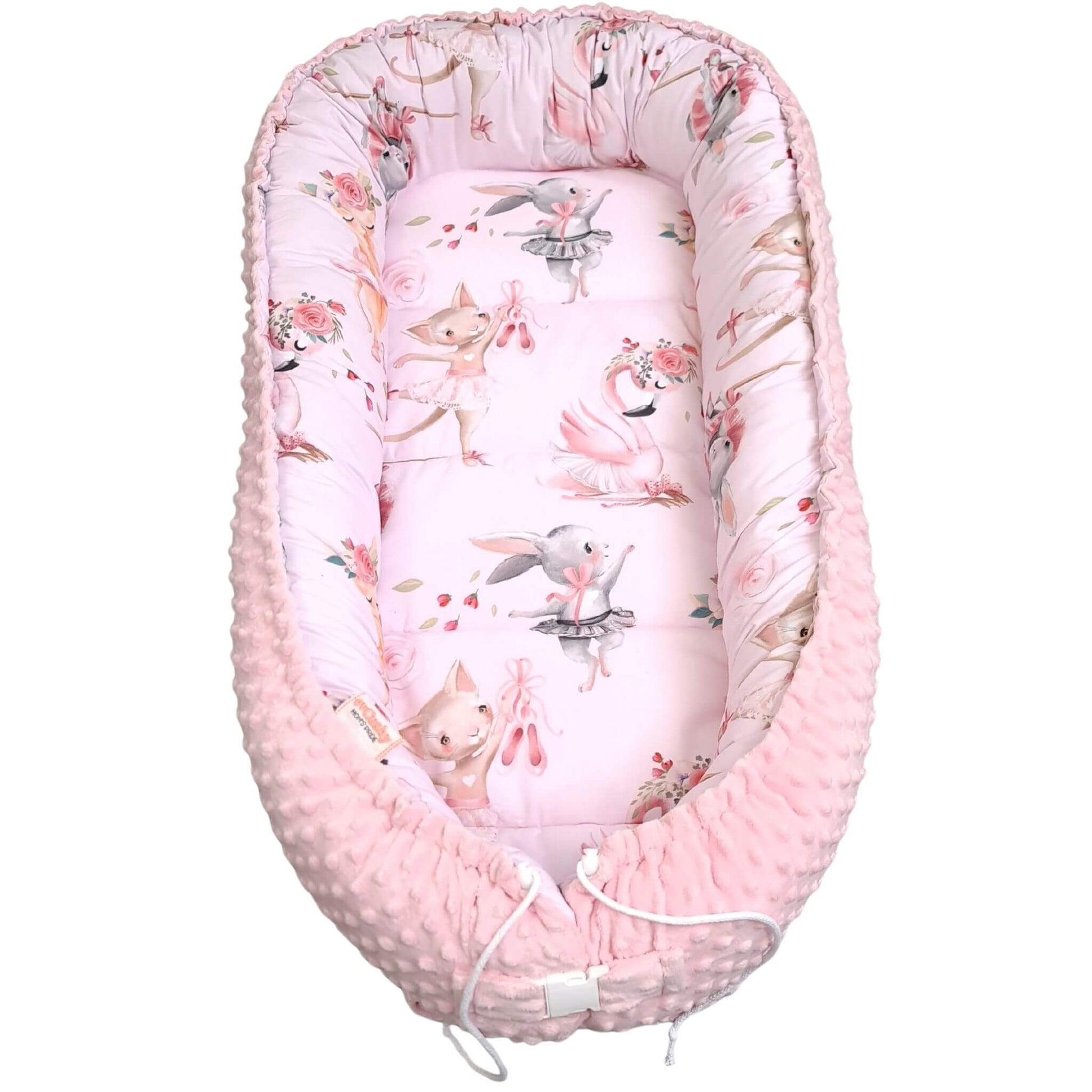 XXL Baby Nest – Ballerinas & Kittens in Pink nest with safe secure closing