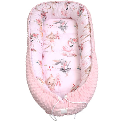 XXL Baby Nest – Ballerinas & Kittens in Pink nest with safe secure closing