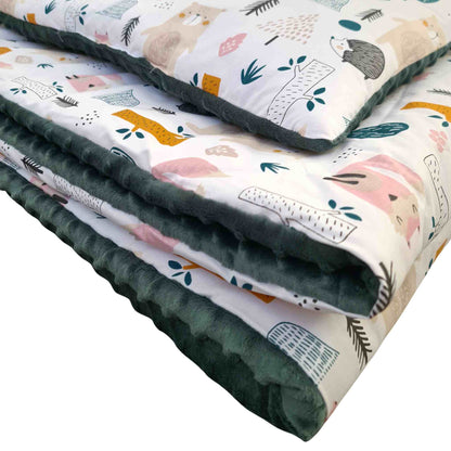 baby bedding set duvet and pillow  100x153 cm cotton forest friends green toddler cot 