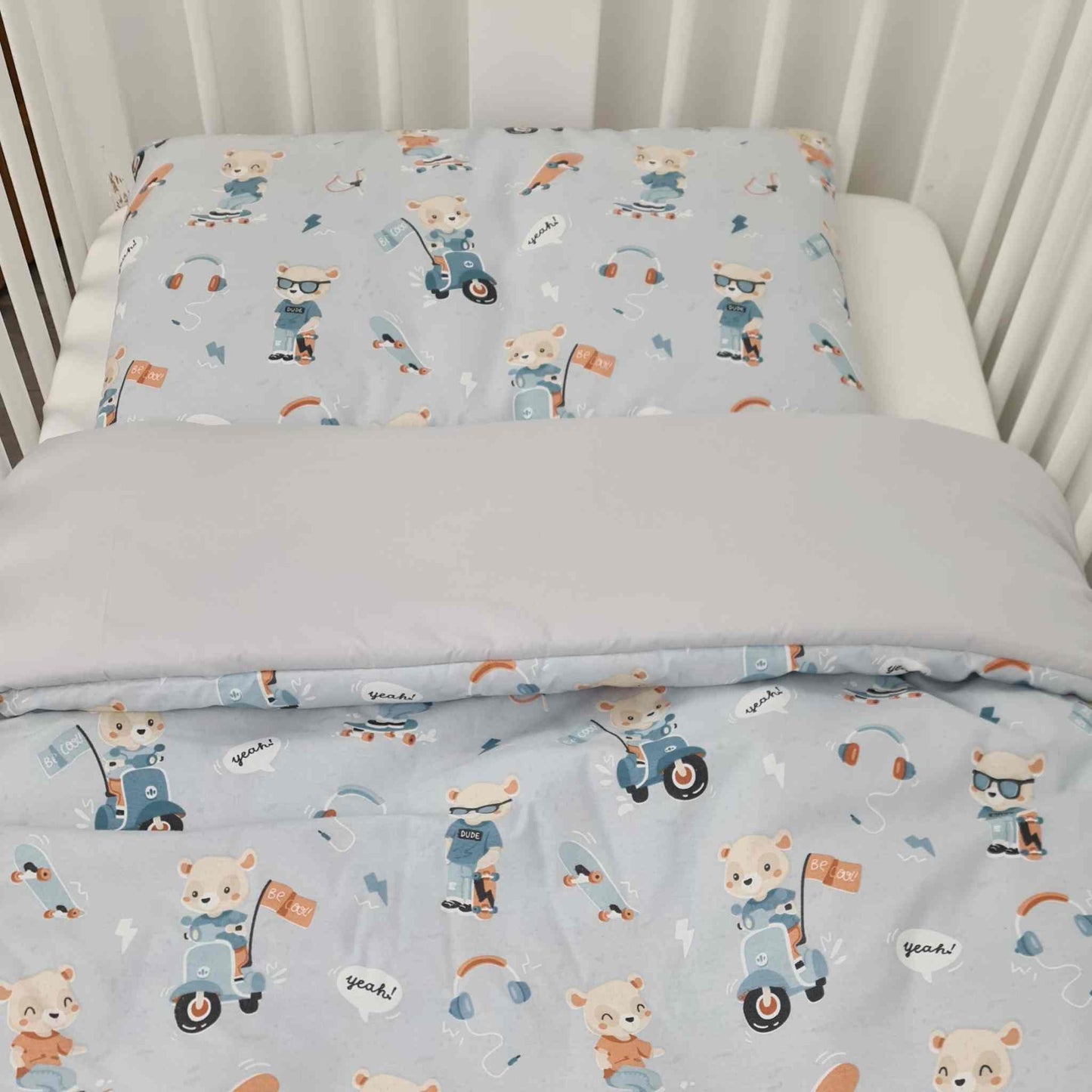baby boy bedding for cot bed 70x140cm blue cotton teddies pattern 1-5 years