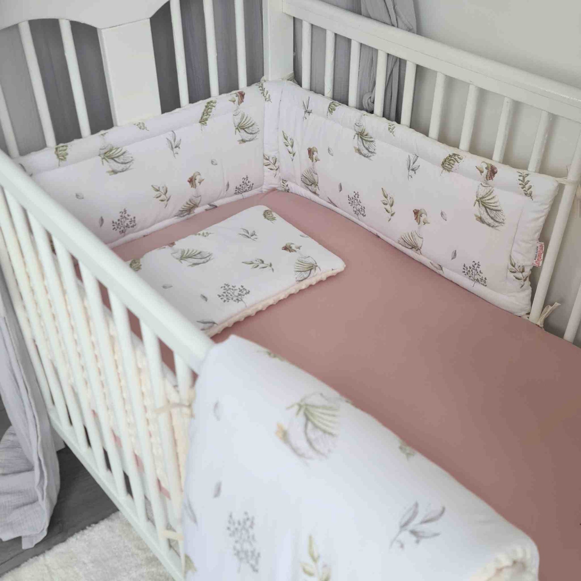 baby crib set cot bed bumper pink cotton fitted sheet pillow and quit with pattern geese evCushy