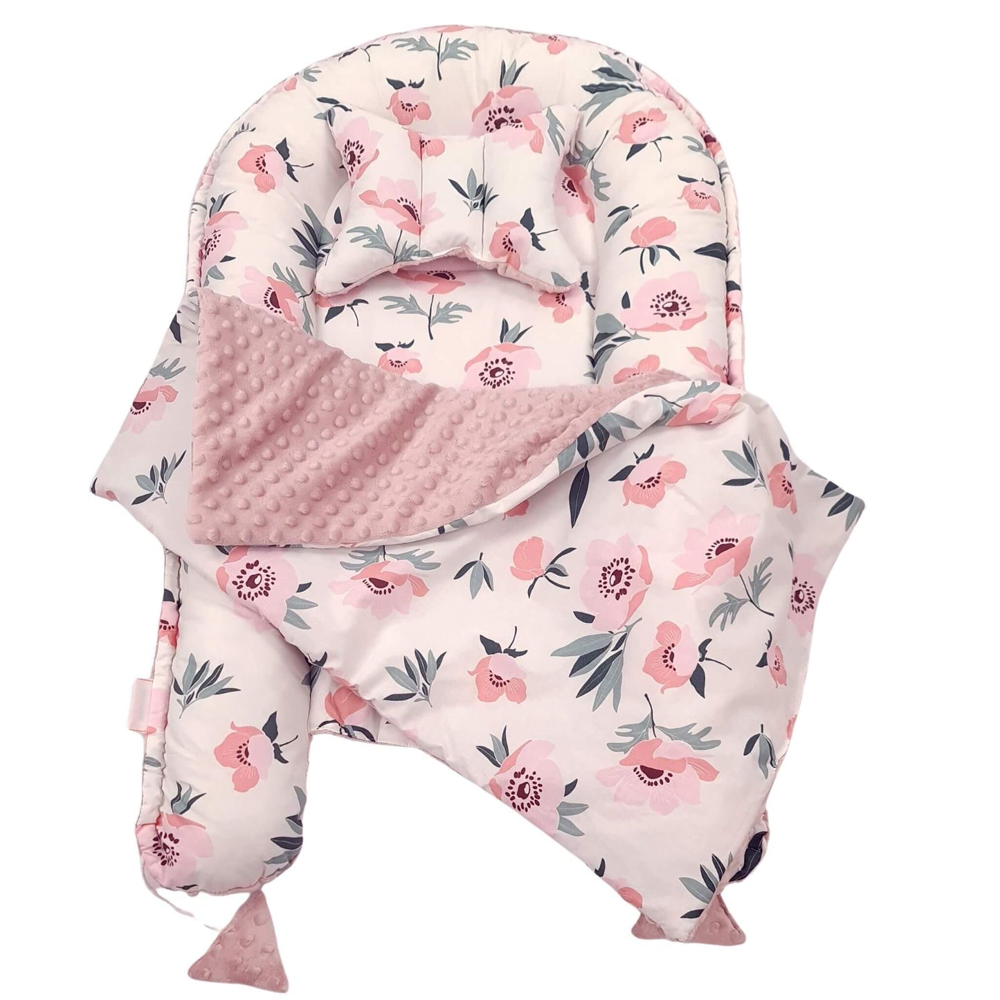 Newborn Baby Nest 5-Piece Set - Pink Poppies & Blush Pink Plush