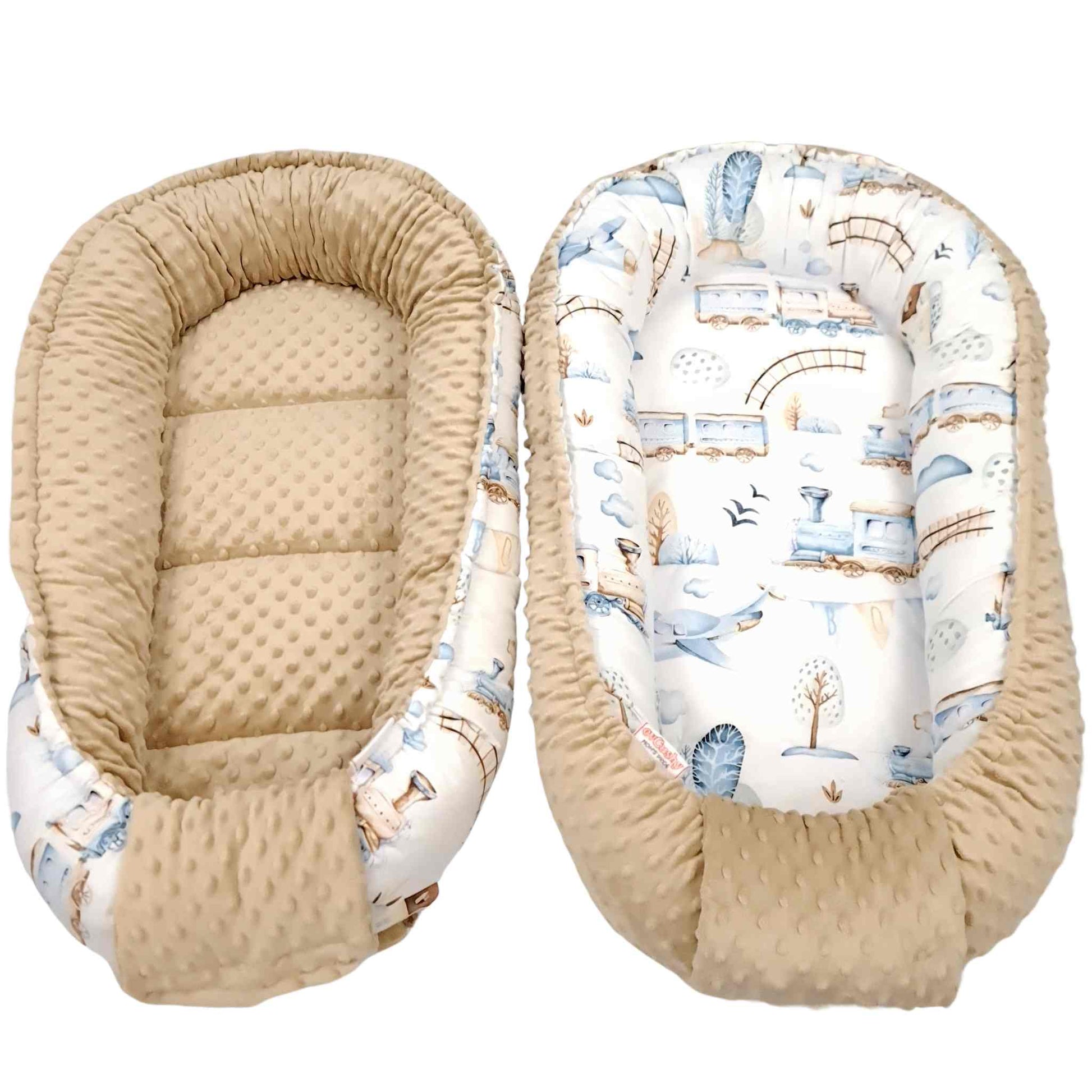 baby nest sleeping pod travel pod 0-7 months reversible lightweight portable bue beige evcushy