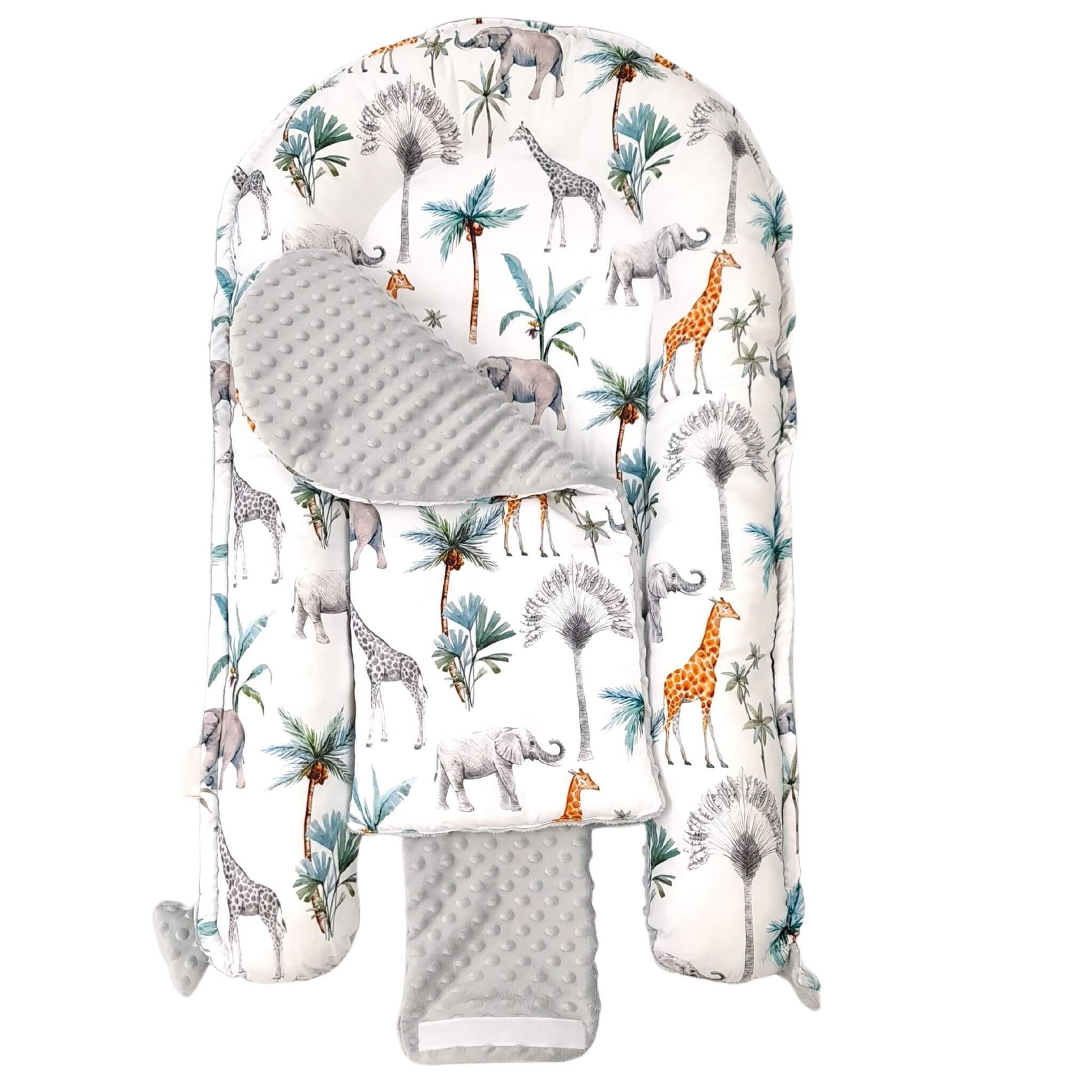 Baby nest for newborn with removable liner and drawstring details with Velcro safety band great as a play mat or changing bag


