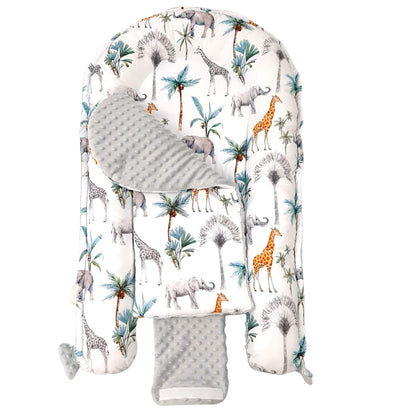 Baby nest for newborn with removable liner and drawstring details with Velcro safety band great as a play mat or changing bag

