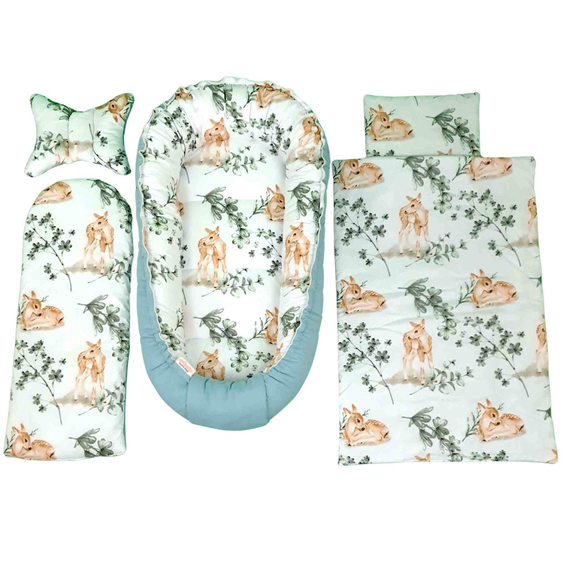 baby nest with liners pillow and blanket for newborn cotton breathable evcushy eucaliptus pattern