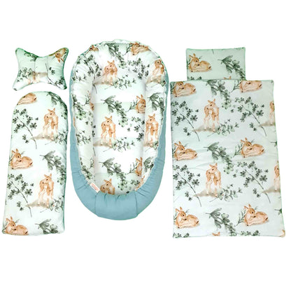 baby nest with liners pillow and blanket for newborn cotton breathable evcushy eucaliptus pattern