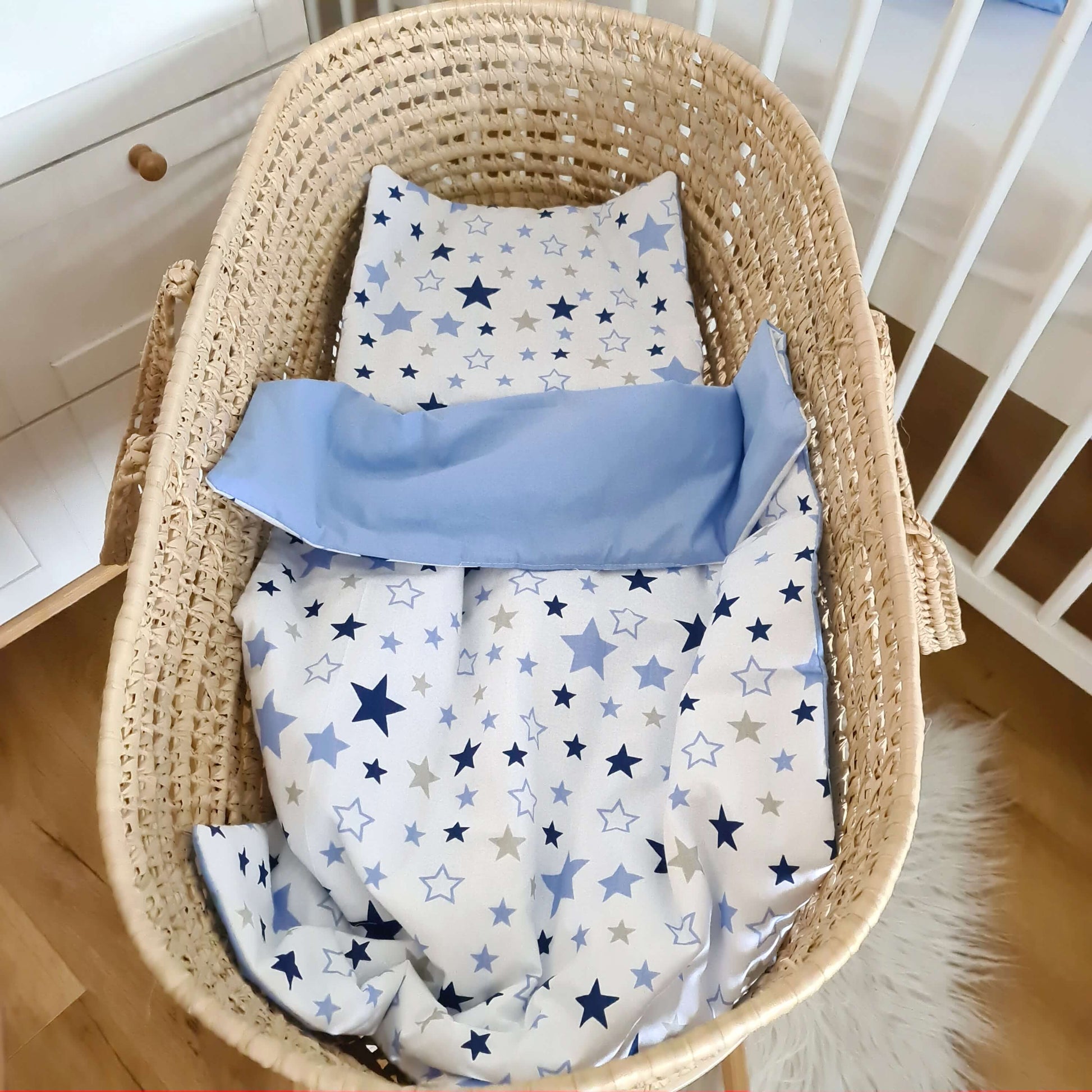 newborn baby blanket and pillow blue with stars