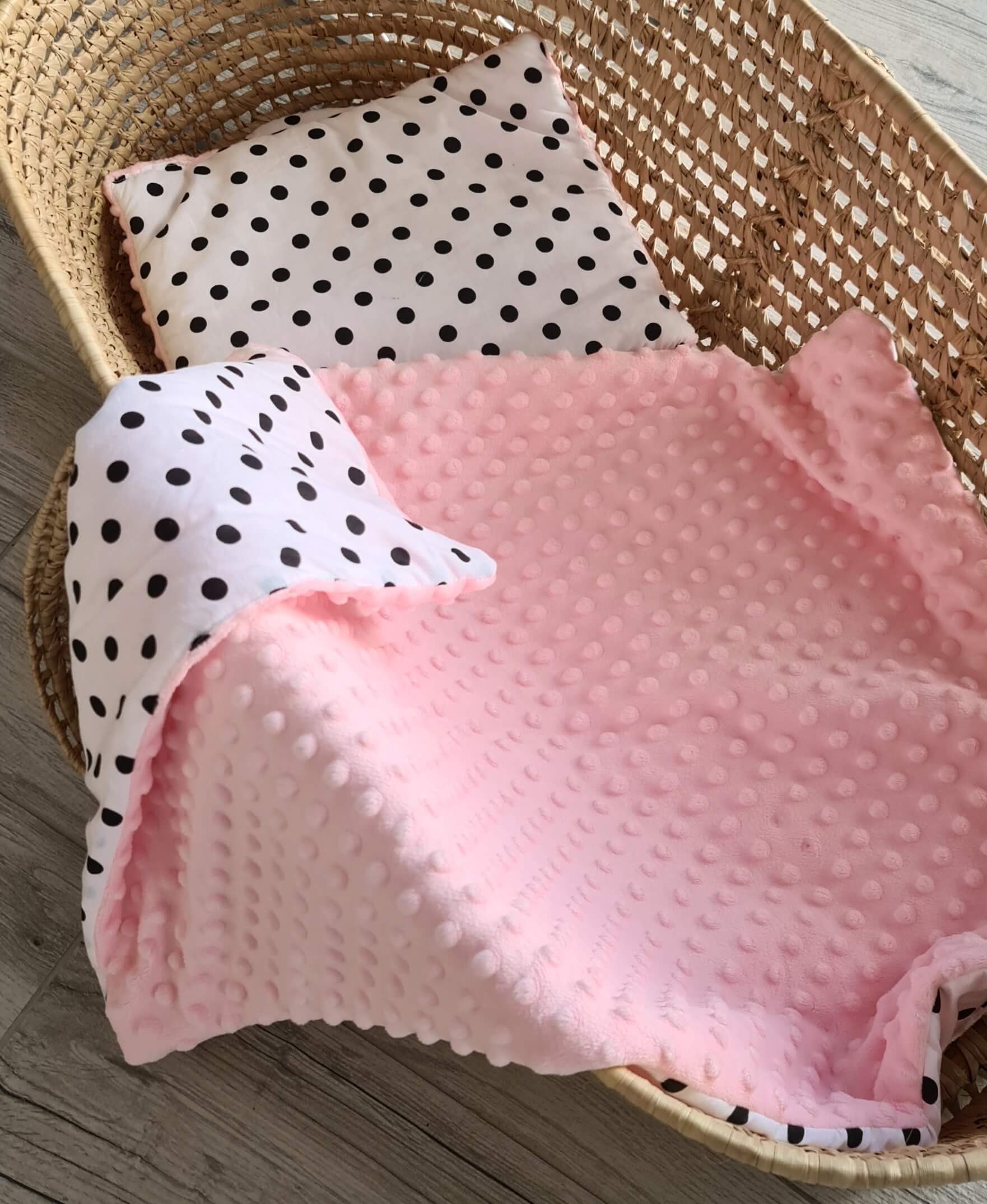 baby blanket and pillow pink and white polka dots pattern for newborn evcushy