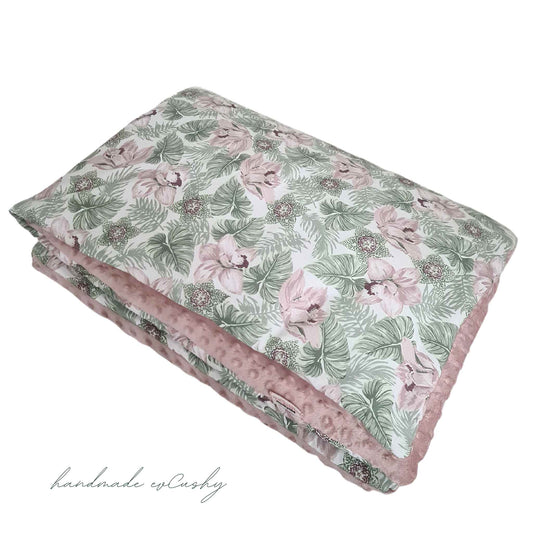 blanket and pillow set quilt bedding with filling pink and sage green cosy fleece and cotton evcushy