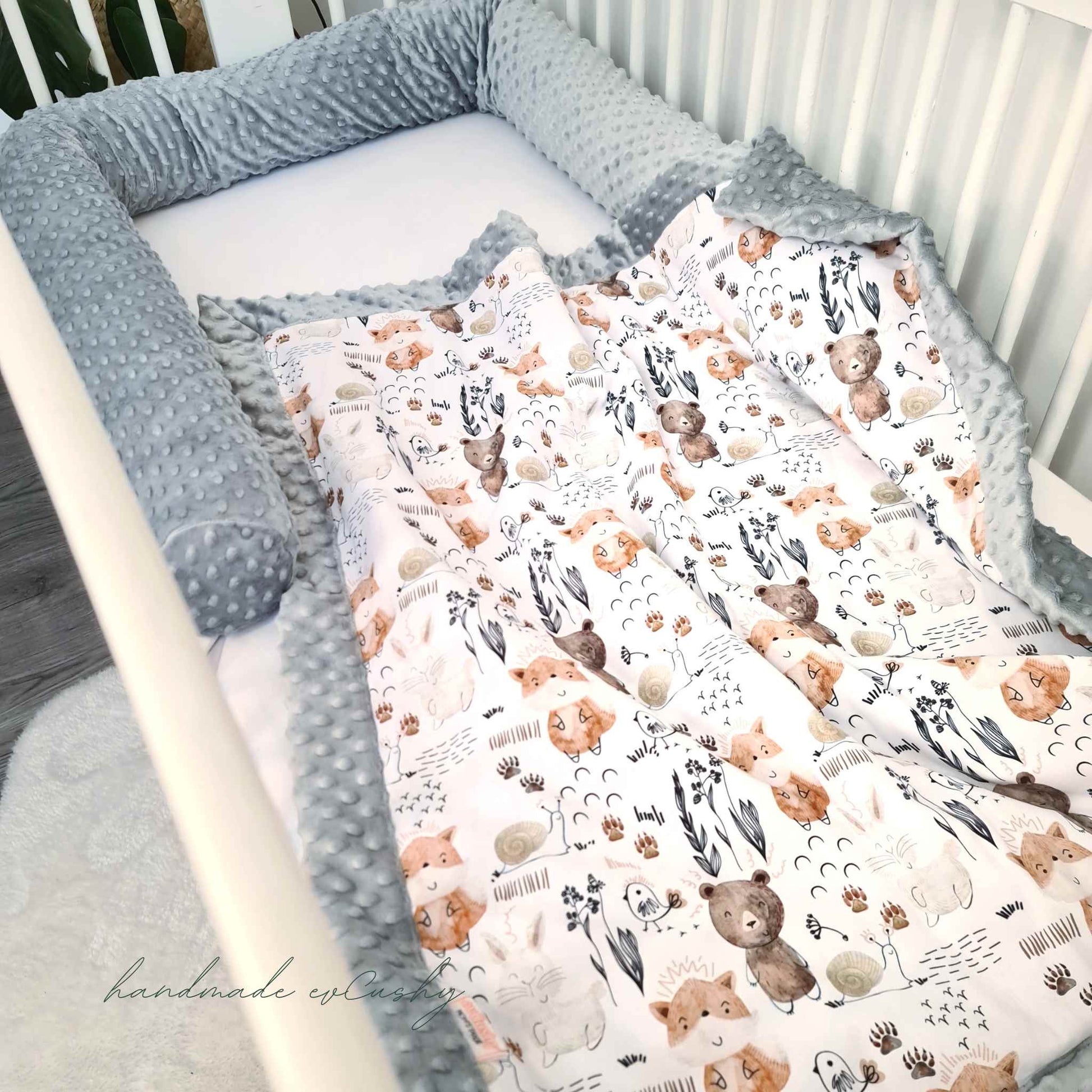 warm blanket for baby 80x100cm forest woodland grey neutral colour