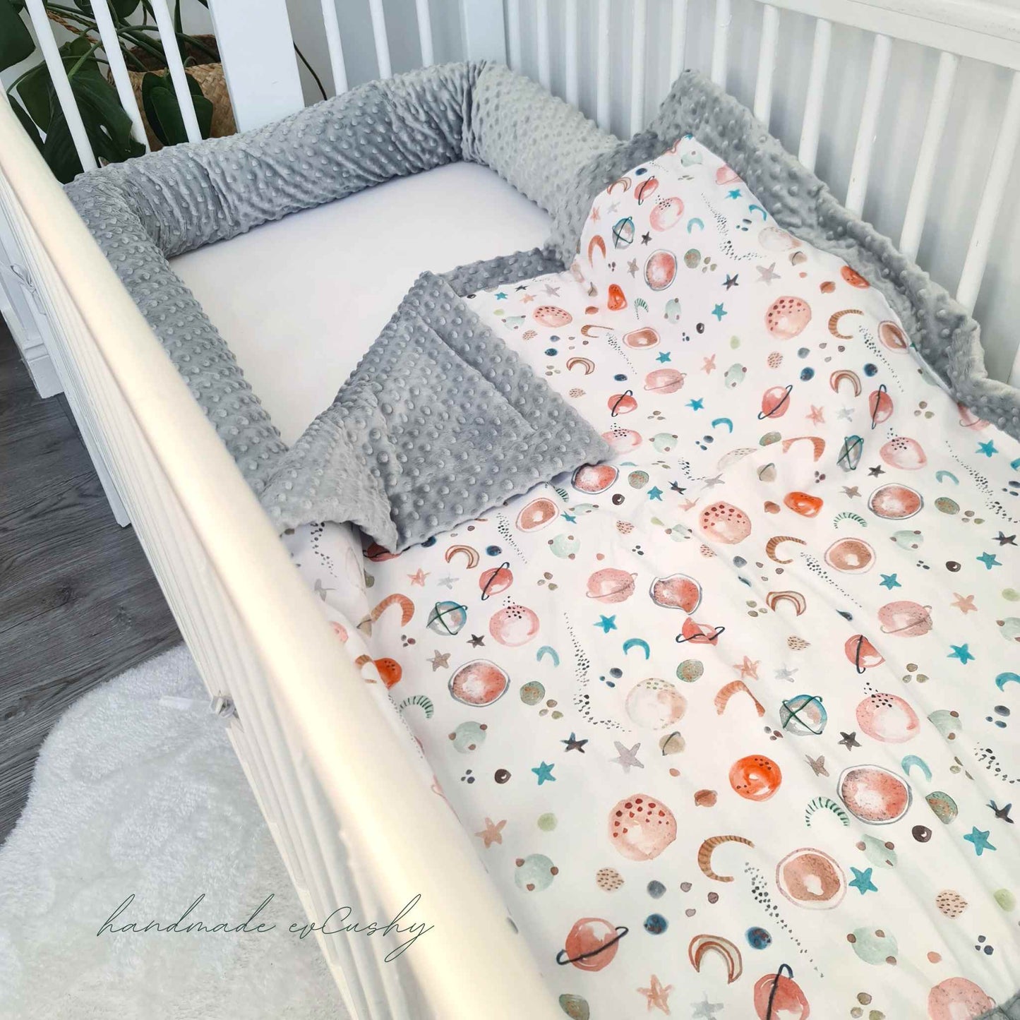 baby blanket for cot naps buggie grey fleece with galaxy pattern