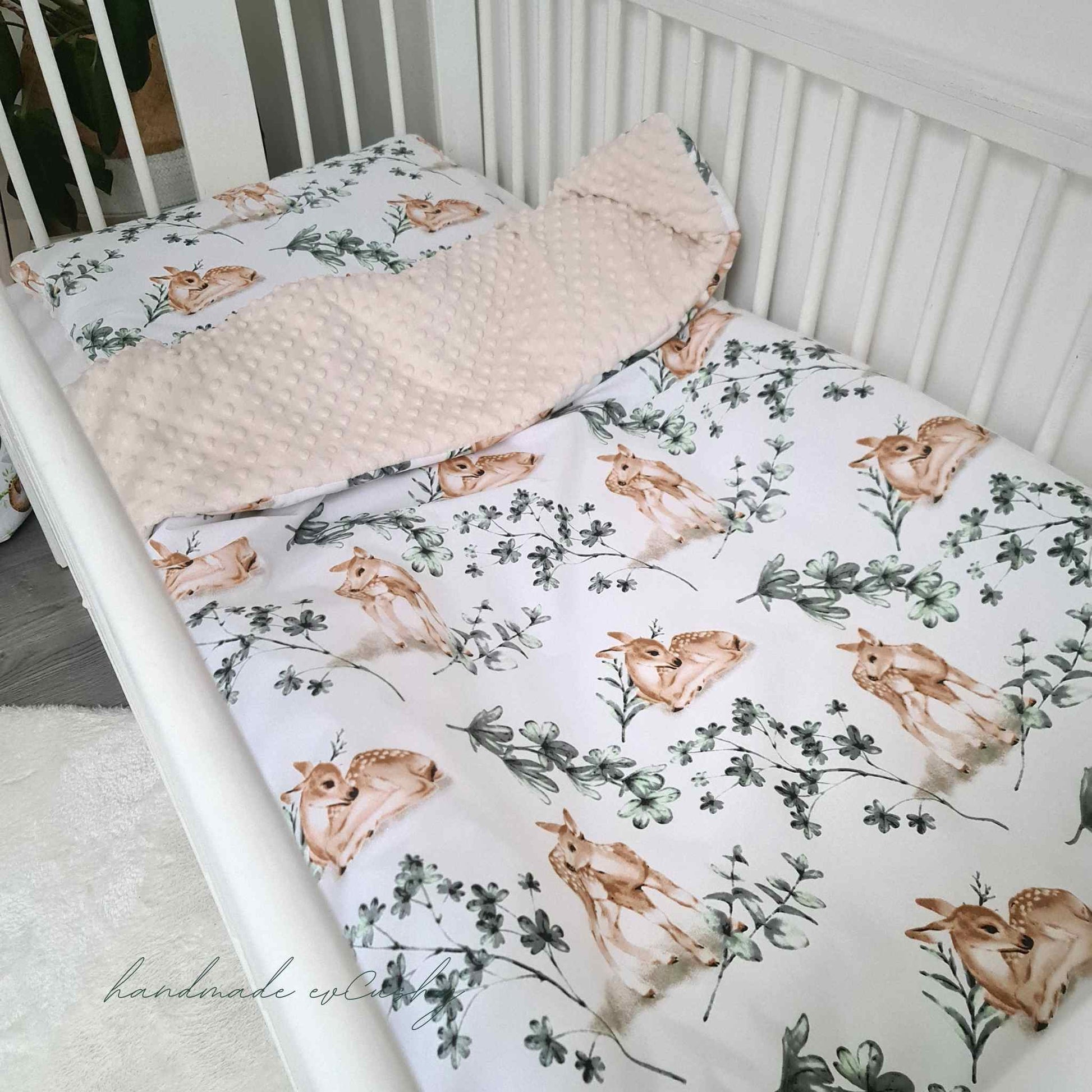 bedding set for toddler bed deer eucaliptus leaves pattern 100% cotton and tan colour dimple fleece