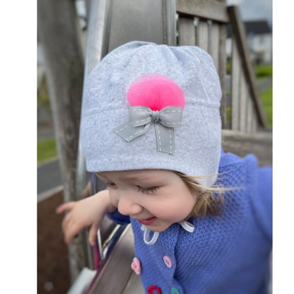 haby hat grey with ribbon