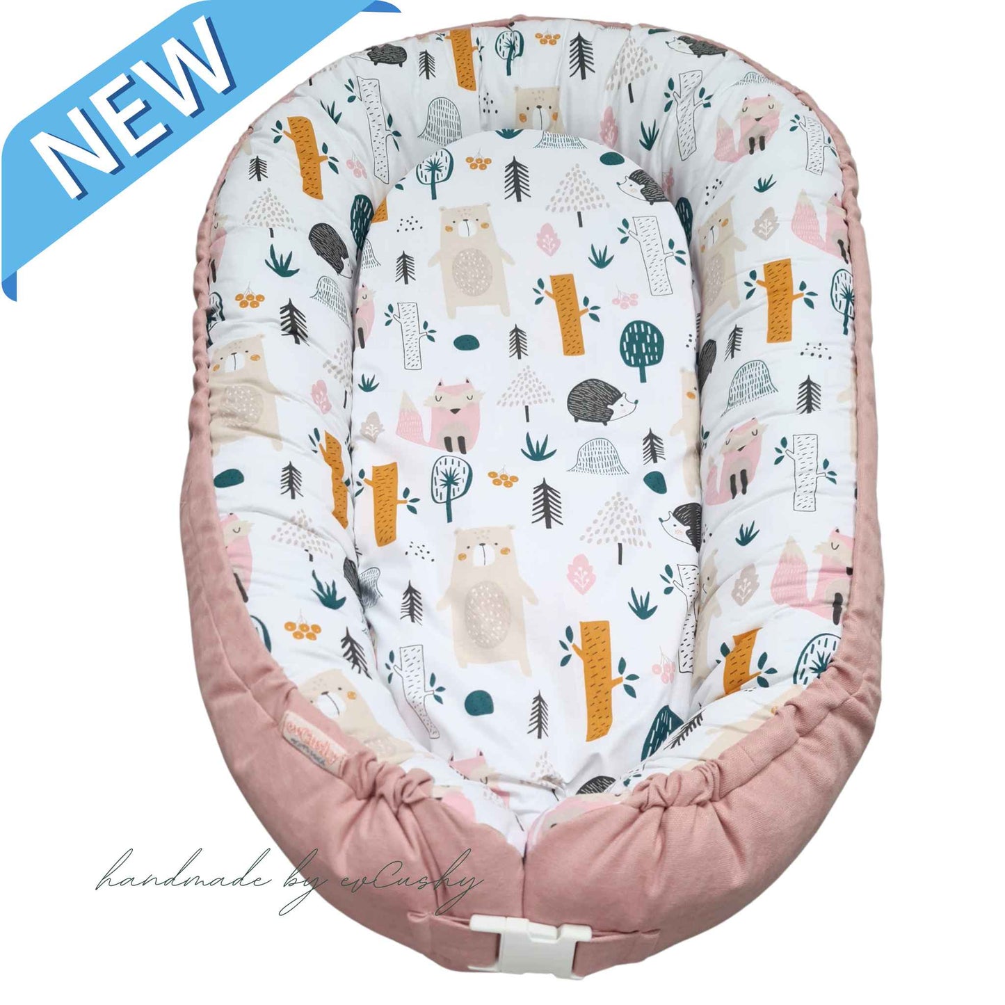 safe baby nest sleep pod mustard with forest animals evcushy nest with liner