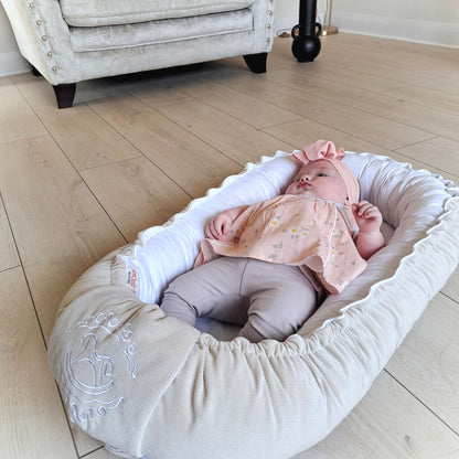 baby sleeping pod beige with white from newborn 