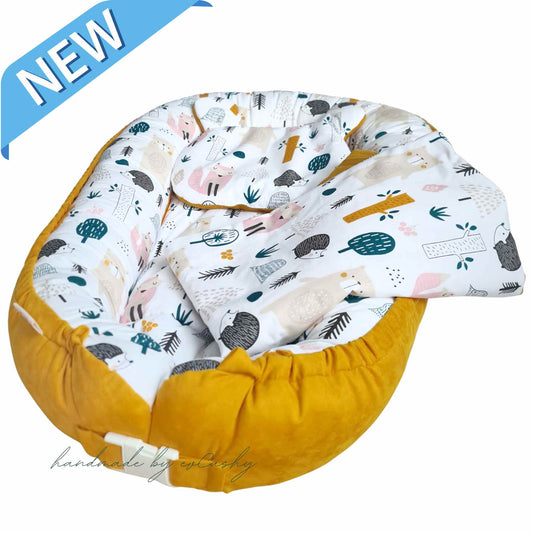 baby nest sleep pod mustard woodland nest with pillow and quilt plus liner