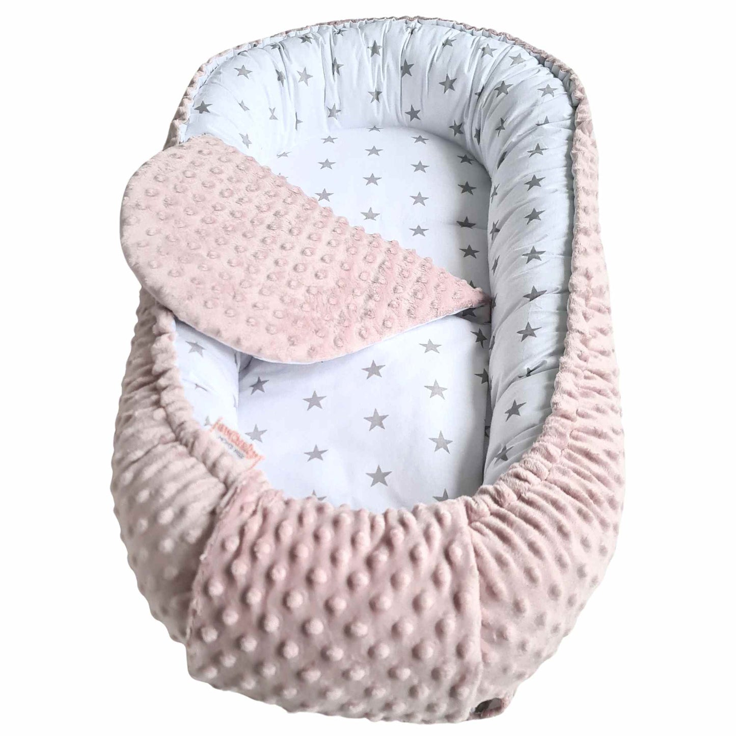 baby nest with liner pink with stars cosy sleep pod evcushy