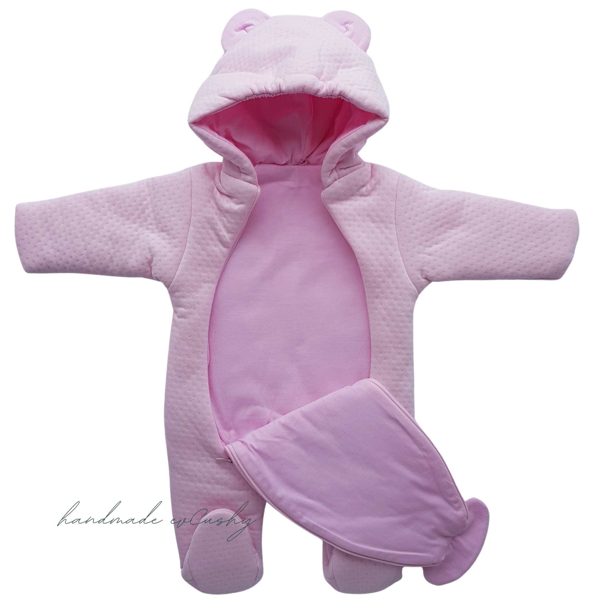 baby winter suit warm pram suit baby girl pink with hood with 2 zippers
