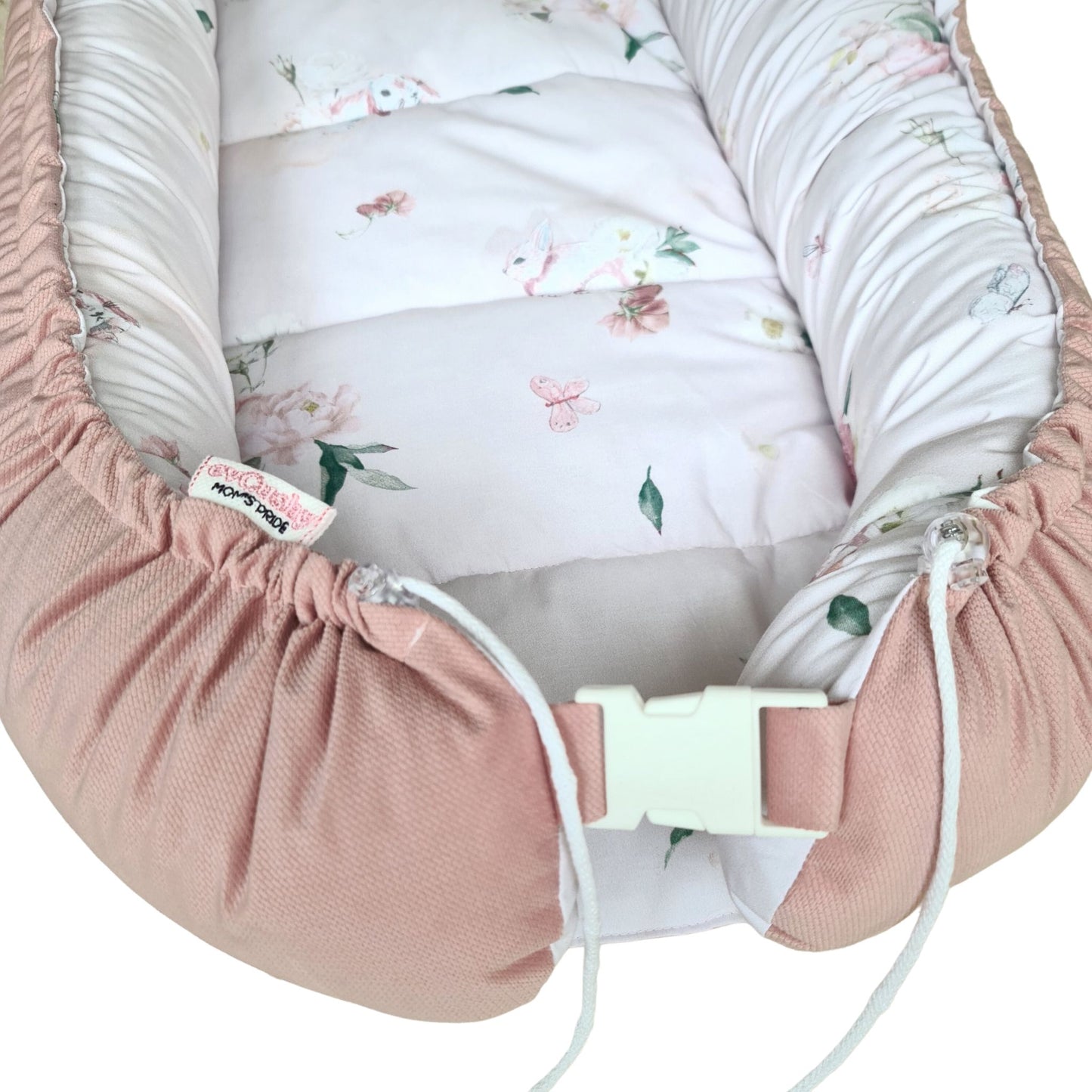 safe lounger nest sleep pod for children pink bunnies