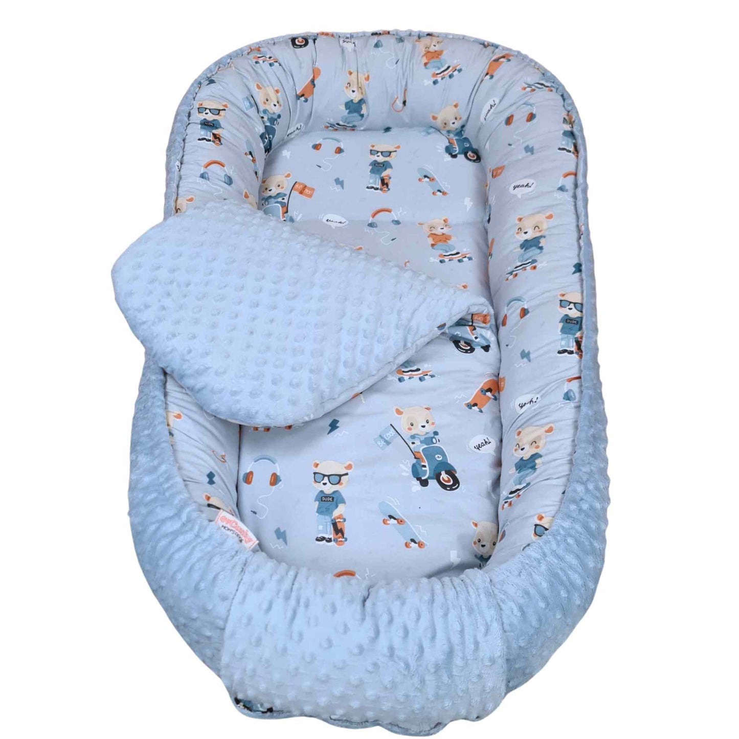 baby toddler pod with liner nest lounger cushion blue 6-36 months boy blue plush