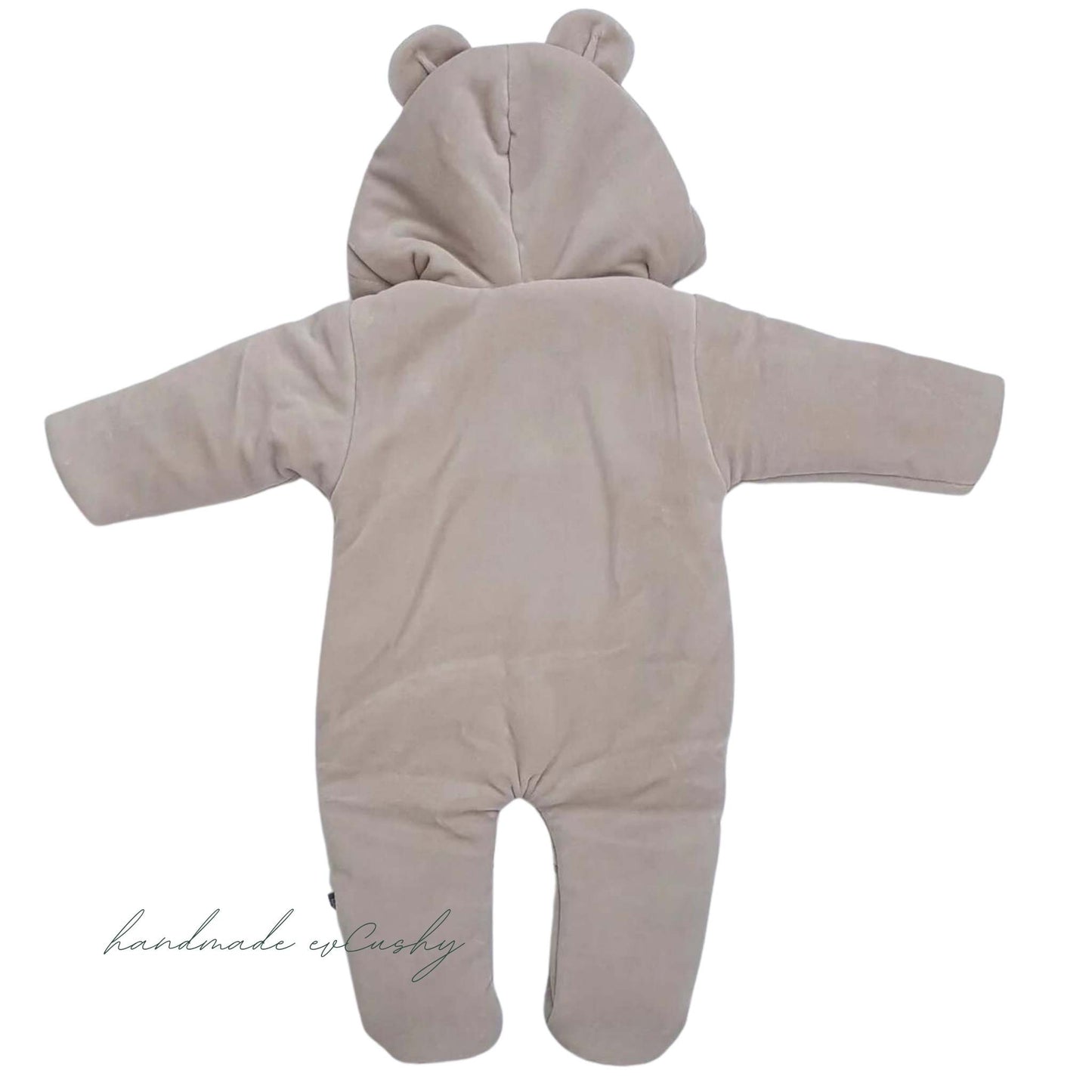 cosy baby winter suit for pram buggie with two zips all down with warm hood brown teddy