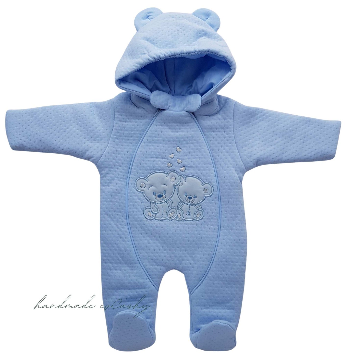 blue cosy winter suit for baby boy with hood