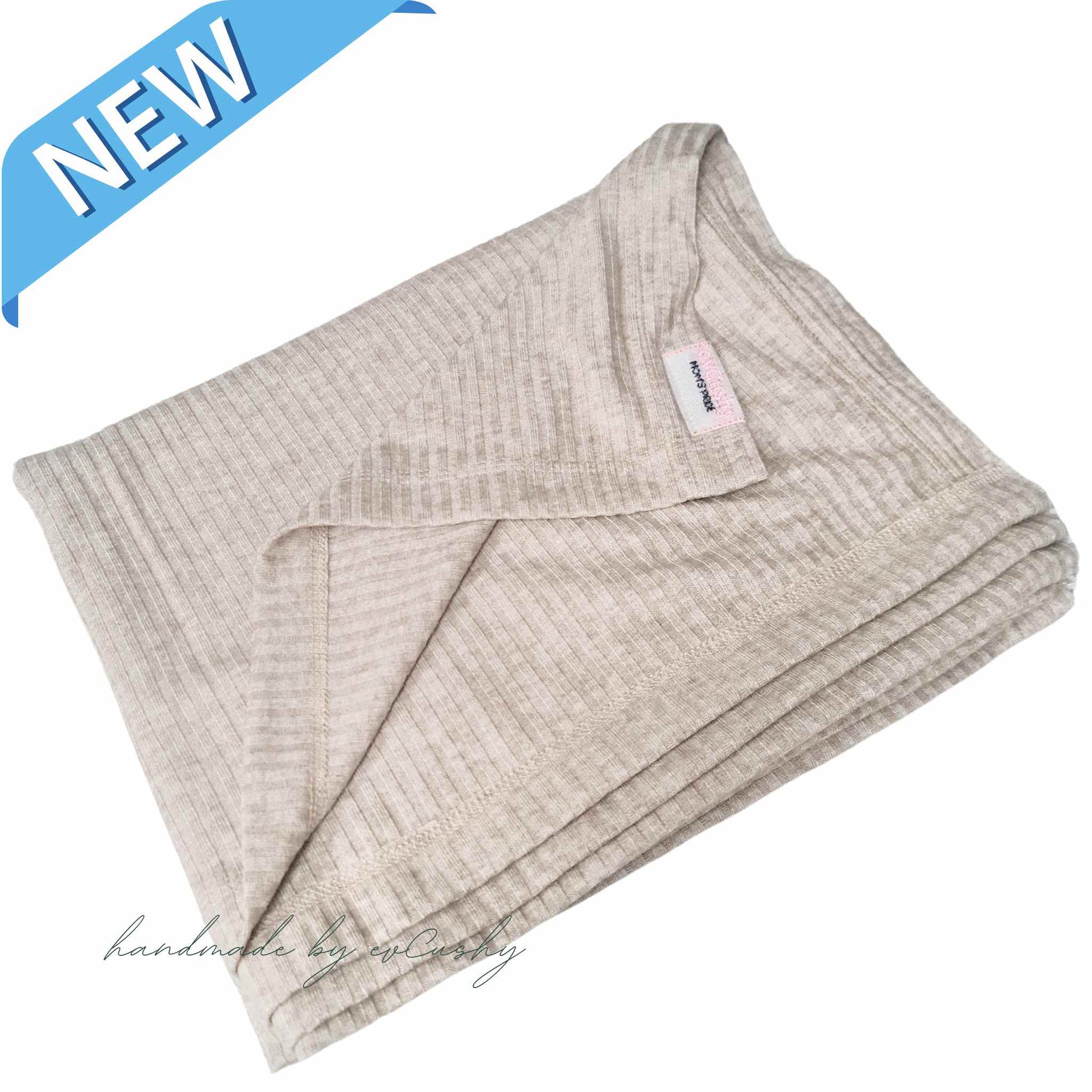 beige cotton blanket 100% ribbed knit evcushy