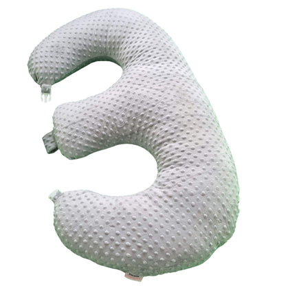 Grey textured U-shaped pillow on a white background best for feeding twins pillow with zip cover easy for maintnance evcushy baby brand in Ireland