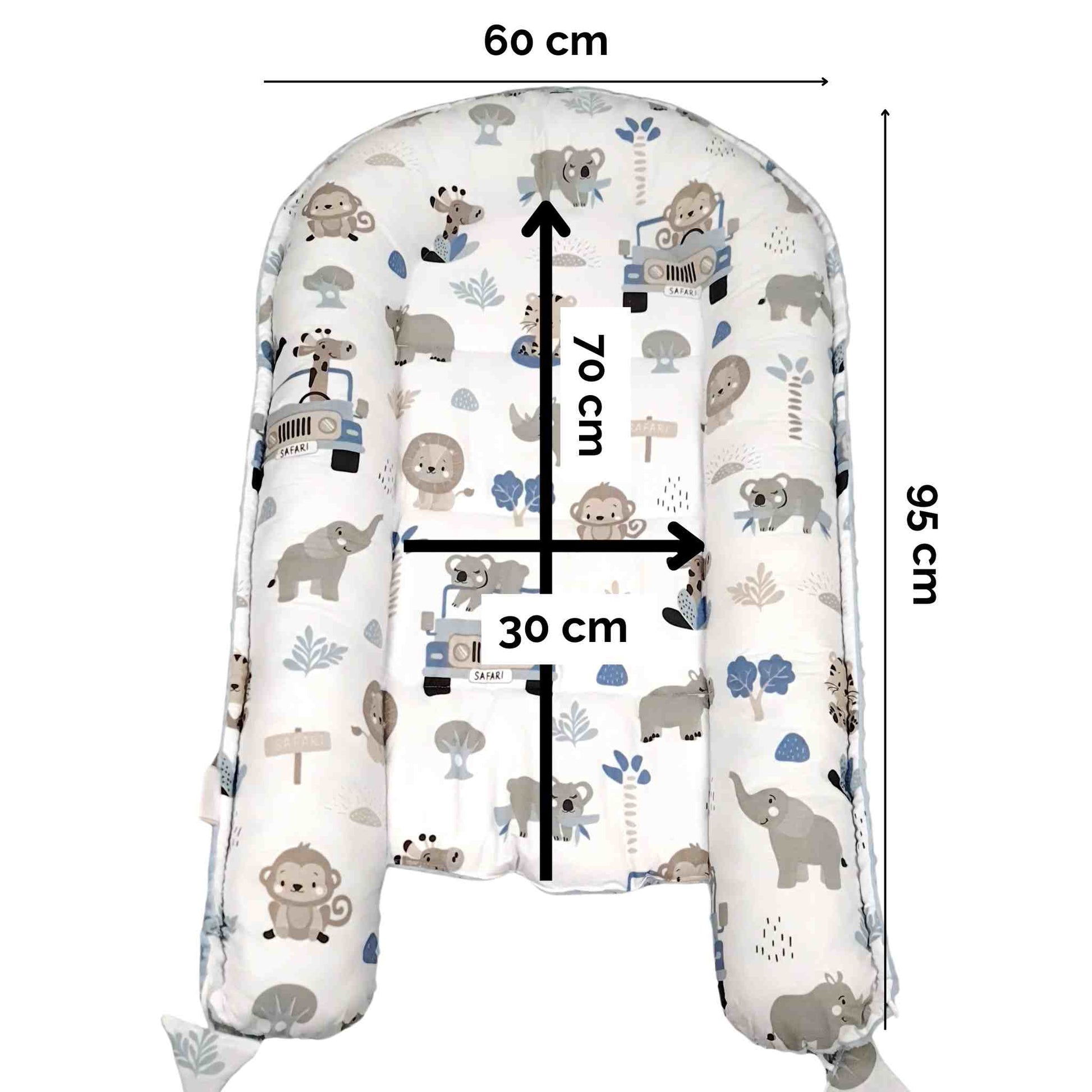 blue nest for baby boy in Ireland breathable cotton safari pattern evcushy sleeping pod with liner measurments 90x60cm