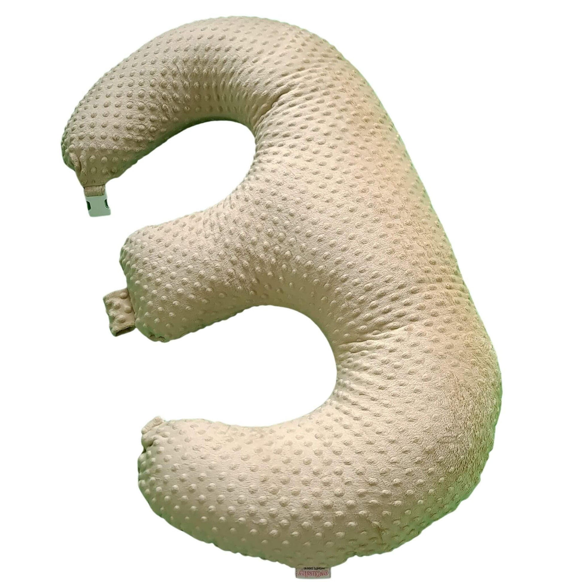 Large Beige textured U-shaped pillow on a white background best for feeding twins pillow with zip cover easy for maintnance