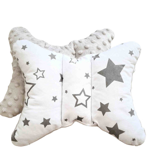 butterfly pillow for baby white and grey cotton