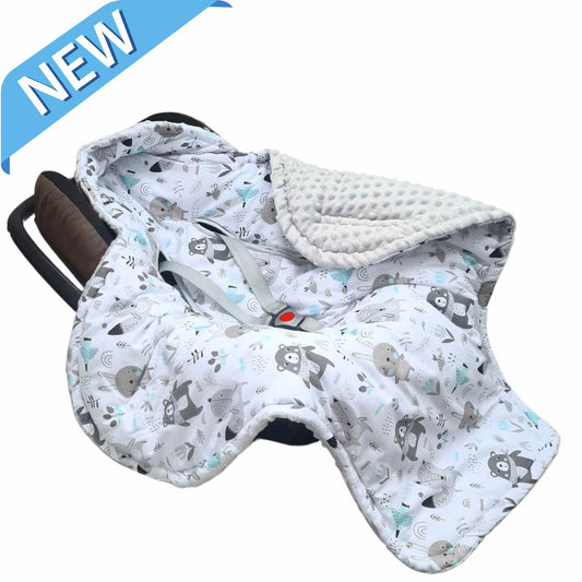 Infants Car Seat Universal Blanket Swaddle 3 & 5 Points Harness Bear & Friends / Grey