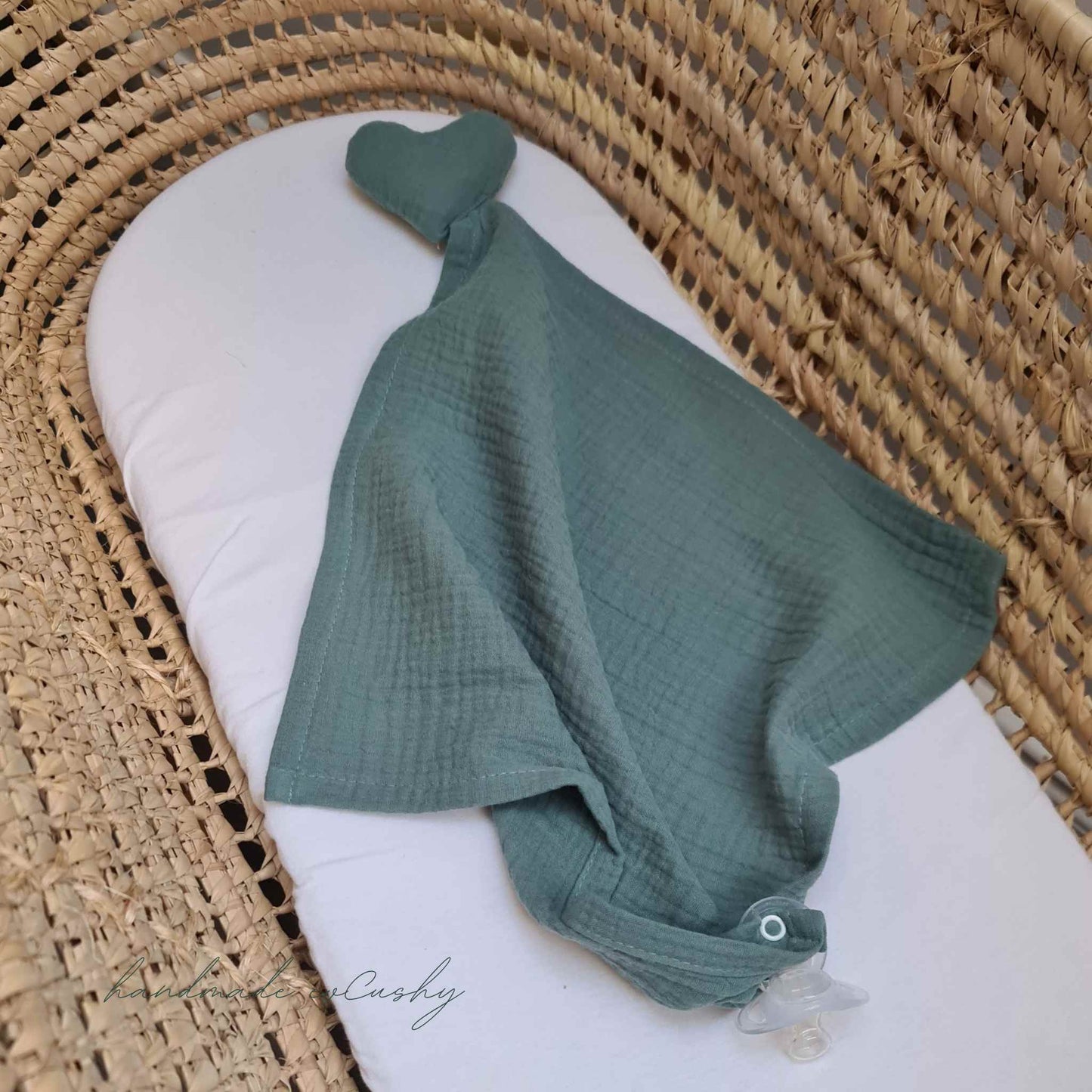 snuggle security blanket muslin square heart toy sage green