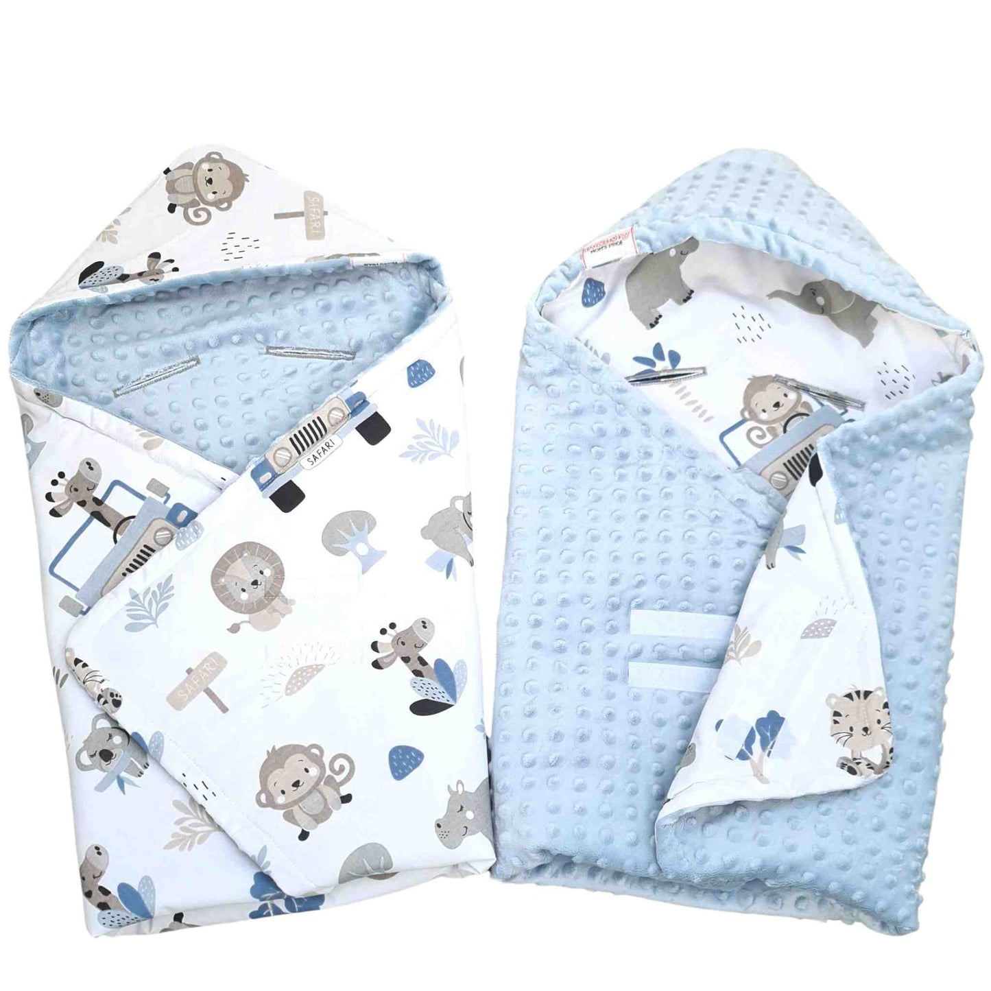 cosy newborn car seat blanket with hood blue safari