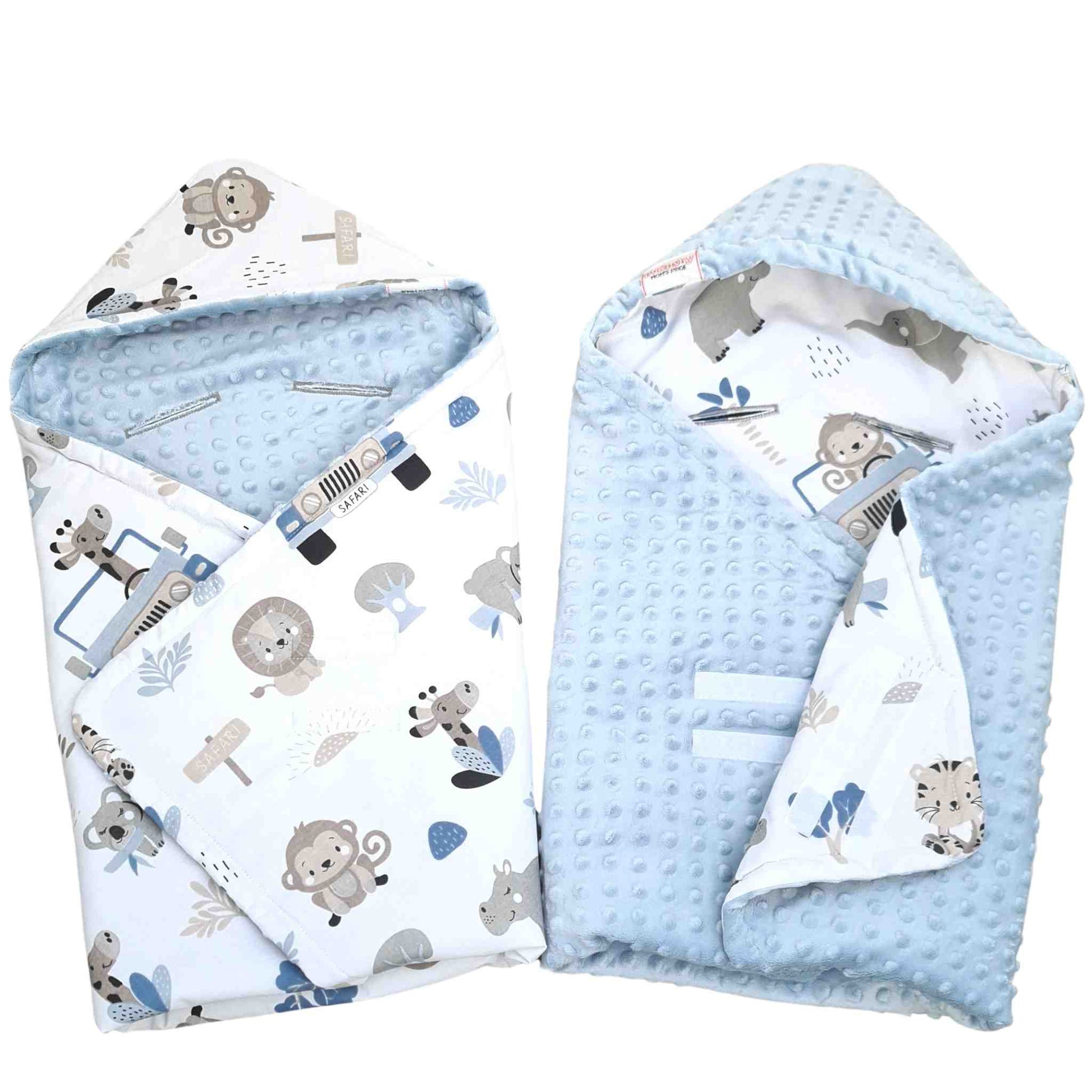 cosy newborn car seat blanket with hood blue safari