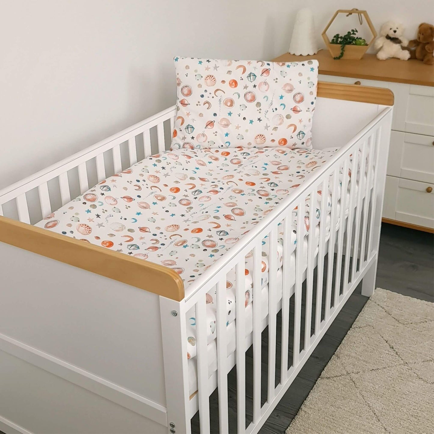 cot bed size 140x70cm bedding with space theme quilt and pillow evCushy