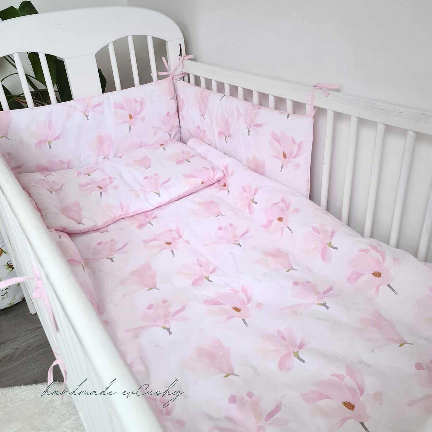 cot bed bedding det duvet pillow cot bed bumper pink magnolia pattern cotton evcushy